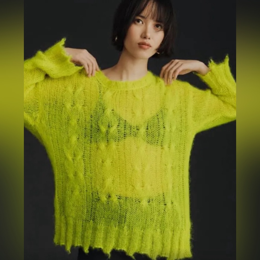 Anthropologie - The Posey Stitch Distressed Sweater in Bright Yellow - Small